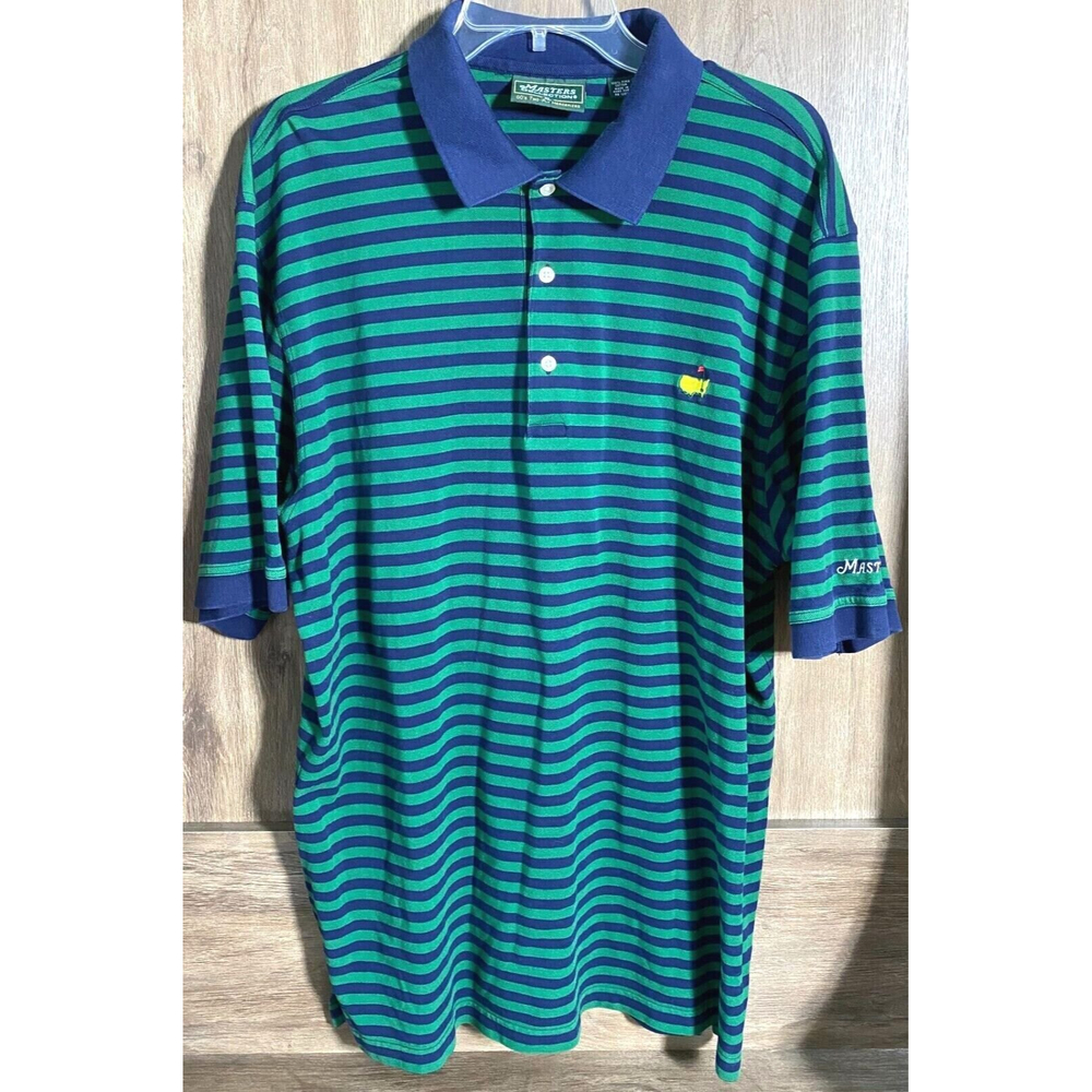 Vintage Masters Collection Green Blue Striped Golf Polo Shirt XL Hong Kong